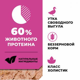 Корм консервированный полнорационный беззерновой для котят и кошек с чувствительным пищеварением с уткой, 0.1кг
