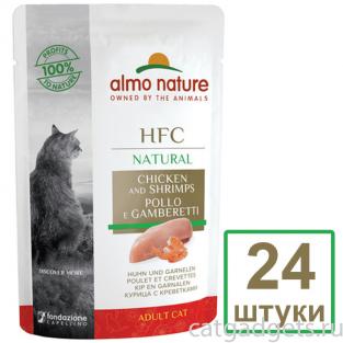 Набор 24 штуки по 55 г Паучи для Кошек с Курицей и Креветками (HFC - Natural - Chicken and Shrimps) 1.32кг