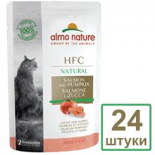 Набор 24 штуки по 55 г Паучи для Кошек с Лососем и Тыквой (HFC - Natural - Salmon and Pumpkin) 1.32кг