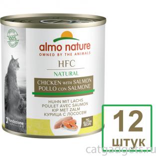 Набор 12 штук по 0,28 кг Консервы для кошек с Лососем и Курицей (HFC - Natural - Chicken and Salmon) 3.36кг