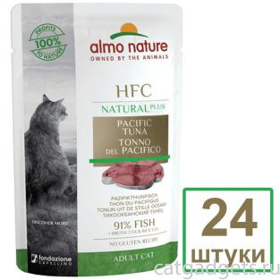 Набор 24 штуки по 55 г Паучи для кошек "Тихоокеанский тунец" 91% мяса (HFC Natural Plus - Natural - Pacific Tuna) 1.32кг