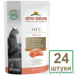 Набор 24 штуки по 55 г Паучи Лосось в Желе для кошек (HFC - Jelly -  with Salmon) 1.32кг