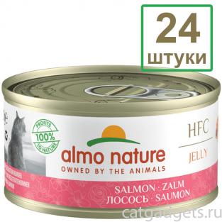 Набор 24 штуки по 70 г Консервы для Кошек с Лососем 75% мяса (HFC - Jelly - Salmon) 1.68кг