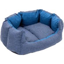 Лежак прямоугольный пухлый DREAM с подушкой 50*40*h23см (рогожка, вельвет, с/пух) синий