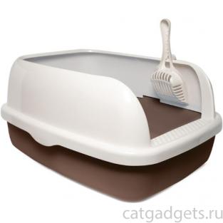 Туалет для кошек прямоугольный "Титан" с совком, кофейный, 52*40*25см, серия HYGIENE