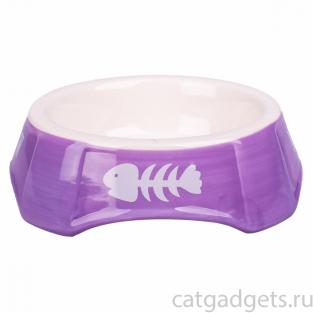 Миска керамическая для кошек фиолетовая с рыбками, 140мл Миска керамическая для кошек фиолетовая с рыбками, 140мл