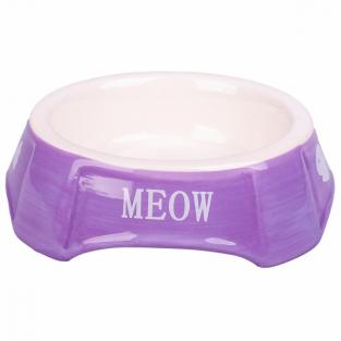Миска керамическая для кошек фиолетовая с рыбками, 140мл Миска керамическая для кошек фиолетовая с рыбками, 140мл