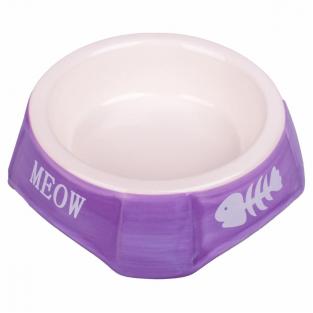 Миска керамическая для кошек фиолетовая с рыбками, 140мл Миска керамическая для кошек фиолетовая с рыбками, 140мл