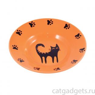 Миска-блюдце керамическая для кошек, оранжевая, 140мл Миска-блюдце керамическая для кошек, оранжевая, 140мл