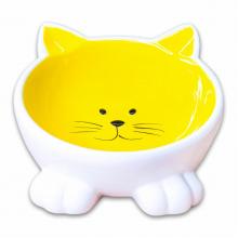 Миска "мордочка кошки" керамическая для кошек на ножках, желтая, 100мл