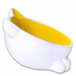 Миска "мордочка кошки" керамическая для кошек на ножках, желтая, 100мл Миска "мордочка кошки" керамическая для кошек на ножках, желтая, 100мл