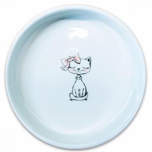 Миска "кошка с бантиком" керамическая, голубая 370мл, 15*4см Миска "кошка с бантиком" керамическая, голубая 370мл, 15*4см