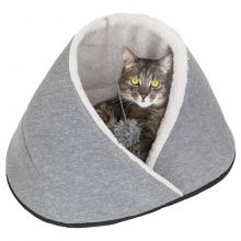 Домик-лежак РИО с помпоном 35*46*35см (дерюжка, мех, поролон) светло-серый