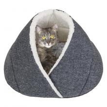 Домик-лежак РИО с помпоном 35*46*35см (дерюжка, мех, поролон) серый