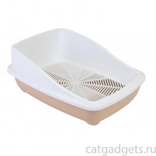 Туалет для кошек с высоким бортом и сеткой 52*39*20см, бежевый Туалет для кошек с высоким бортом и сеткой 52*39*20см, бежевый