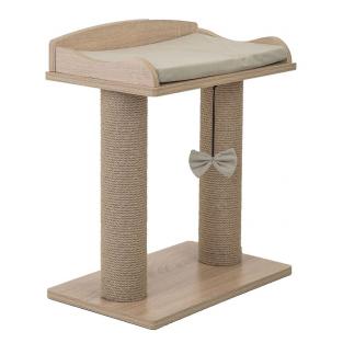 Когтеточка-лежанка ВИСКИ с двумя столбиками 45,5*27,5*h54см (ЛДСП, вельвет, джут) дуб сонома