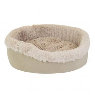 Лежак САВАННА овальный, пушистый мех, вельвет 65*55*h22см бежевый