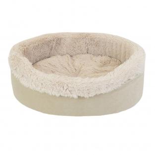 Лежак САВАННА овальный, пушистый мех, вельвет 65*55*h22см бежевый