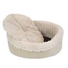Лежак САВАННА овальный, пушистый мех, вельвет 65*55*h22см бежевый