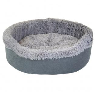 Лежак САВАННА овальный, пушистый мех, вельвет 65*55*h22см серый