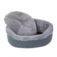 Лежак САВАННА овальный, пушистый мех, вельвет 65*55*h22см серый