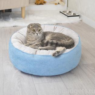 Лежак круглый пухлый БУБЛИК 48*48*18см (плюш, микрошенилл, синтепух) голубой Лежак круглый пухлый БУБЛИК 48*48*18см (плюш, микрошенилл, синтепух) голубой