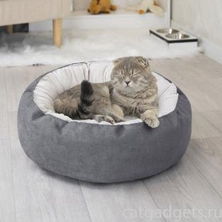 Лежак круглый пухлый БУБЛИК 48*48*18см (плюш, микрошенилл, синтепух) серый Лежак круглый пухлый БУБЛИК 48*48*18см (плюш, микрошенилл, синтепух) серый