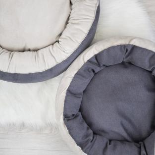 Лежак круглый пухлый БУБЛИК 48*48*18см (плюш, микрошенилл, синтепух) серый Лежак круглый пухлый БУБЛИК 48*48*18см (плюш, микрошенилл, синтепух) серый