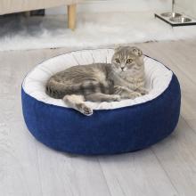 Лежак круглый пухлый БУБЛИК 48*48*18см (плюш, микрошенилл, синтепух) синий