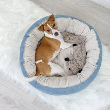 Лежак круглый пухлый БУБЛИК 57*57*21см (плюш, микрошенилл, синтепух) голубой