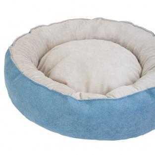 Лежак круглый пухлый БУБЛИК 57*57*21см (плюш, микрошенилл, синтепух) голубой