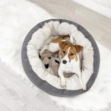 Лежак круглый пухлый БУБЛИК 57*57*21см (плюш, микрошенилл, синтепух) серый