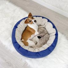 Лежак круглый пухлый БУБЛИК 57*57*21см (плюш, микрошенилл, синтепух) синий