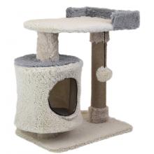 Домик-когтеточка ТАФФИ 3х-уровневый разборный 63*41*h76см (пушистый мех, джут) серый
