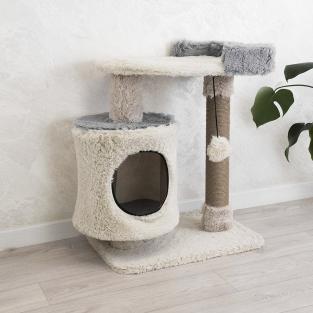 Домик-когтеточка ТАФФИ 3х-уровневый разборный 63*41*h76см (пушистый мех, джут) серый Домик-когтеточка ТАФФИ 3х-уровневый разборный 63*41*h76см (пушистый мех, джут) серый