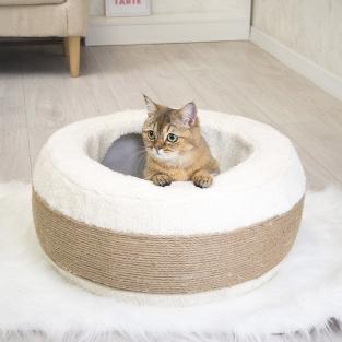 Лежанка с тоннелем круглая D59*h21см (МДФ, джут, мех искусственный) ангора Лежанка с тоннелем круглая D59*h21см (МДФ, джут, мех искусственный) ангора