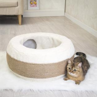 Лежанка с тоннелем круглая D59*h21см (МДФ, джут, мех искусственный) ангора Лежанка с тоннелем круглая D59*h21см (МДФ, джут, мех искусственный) ангора