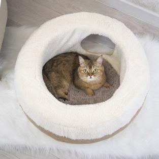 Лежанка с тоннелем круглая D59*h21см (МДФ, джут, мех искусственный) ангора Лежанка с тоннелем круглая D59*h21см (МДФ, джут, мех искусственный) ангора