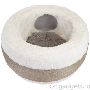Лежанка с тоннелем круглая D59*h21см (МДФ, джут, мех искусственный) ангора Лежанка с тоннелем круглая D59*h21см (МДФ, джут, мех искусственный) ангора