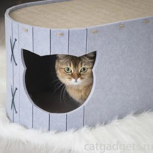 Домик-когтеточка Войлок разборный овальный 55х30хh30см (войлок акустический) серо-бежевый Домик-когтеточка Войлок разборный овальный 55х30хh30см (войлок акустический) серо-бежевый