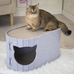 Домик-когтеточка Войлок разборный овальный 55х30хh30см (войлок акустический) серо-бежевый Домик-когтеточка Войлок разборный овальный 55х30хh30см (войлок акустический) серо-бежевый