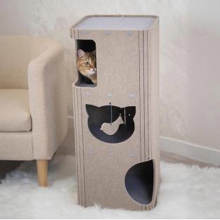 Домик-когтеточка КОЛОННА разборный серия Войлок 34х34хh79см (войлок акустический) серо-бежевый