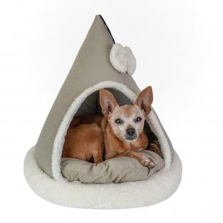 Домик-лежак ТЕНДА конусный с бантиком 46*46*47см (вельвет, мех, поролон, синтепух) бежевый Домик-лежак ТЕНДА конусный с бантиком 46*46*47см (вельвет, мех, поролон, синтепух) бежевый