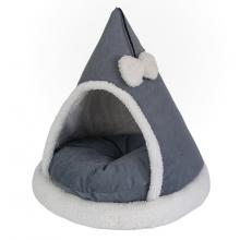 Домик-лежак ТЕНДА конусный с бантиком 46*46*47см (вельвет, мех, поролон, синтепух) серый
