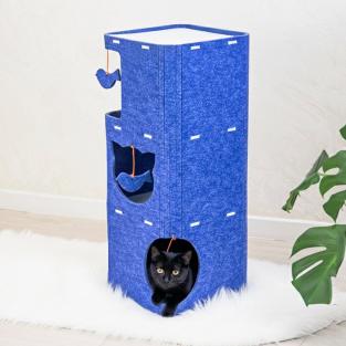 Домик-когтеточка КОЛОННА разборный серия Войлок 34х34хh79см (войлок акустический) сине-белая