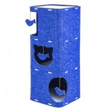 Домик-когтеточка КОЛОННА разборный серия Войлок 34х34хh79см (войлок акустический) сине-белая