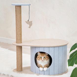 Домик-когтеточка ВОЙЛОК разборный со столбиком 50*33*h62см (войлок акустический, джут) серо-бежевый Домик-когтеточка ВОЙЛОК разборный со столбиком 50*33*h62см (войлок акустический, джут) серо-бежевый