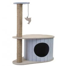 Домик-когтеточка ВОЙЛОК разборный со столбиком 50*33*h62см (войлок акустический, джут) серо-бежевый