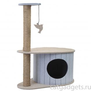 Домик-когтеточка ВОЙЛОК разборный со столбиком 50*33*h62см (войлок акустический, джут) серо-бежевый Домик-когтеточка ВОЙЛОК разборный со столбиком 50*33*h62см (войлок акустический, джут) серо-бежевый
