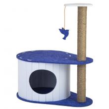 Домик-когтеточка ВОЙЛОК разборный со столбиком 50*33*h62см (войлок акустический, джут) сине-белый